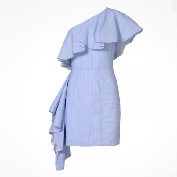 Viva Aviva Blue and White one shoulder Takeo cotton dress size 2 EUC - Picture 3 of 13